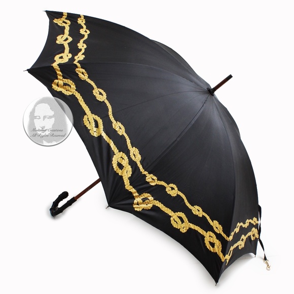 Bonnie Cashin Umbrella Black Gold Rope Print for D.Klein New York RARE Vintage - Picture 1 of 11